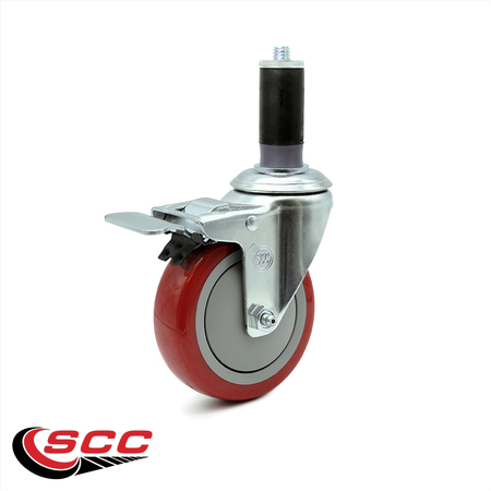 Service Caster 4 Inch Red Polyurethane 1-1/4 Inch Expanding Stem Caster Total Lock Brake SCC SCC-TTLEX20S414-PPUB-RED-MTG44